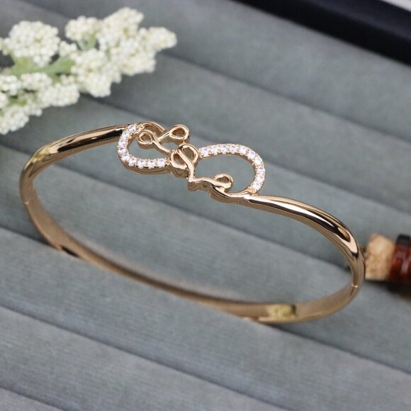 Rose Gold Bangle with Sparkling Love Script Design, XPBL0580 - Picture 9 of 12